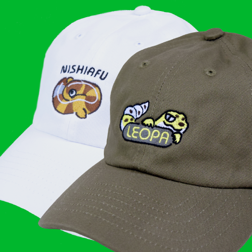 レオパとニシアフの刺繍キャップ